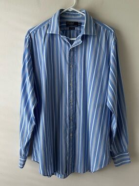 Polo Ralph Lauren Philip 100% Cotton Button Down Shirt 16.5” Neck Blue White